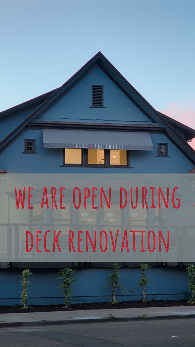 📣📣ANNOUNCEMENT📣📣

We’re thrilled to let you know that Bird & the Bottle will be unveiling a brand-new deck by the end of the month! 🎉 

Until then, we are OPEN! Join us inside or soak up the sun and fresh air on our upstairs patio. 😎

Stay tuned for updates! ⛱️☀️🍹